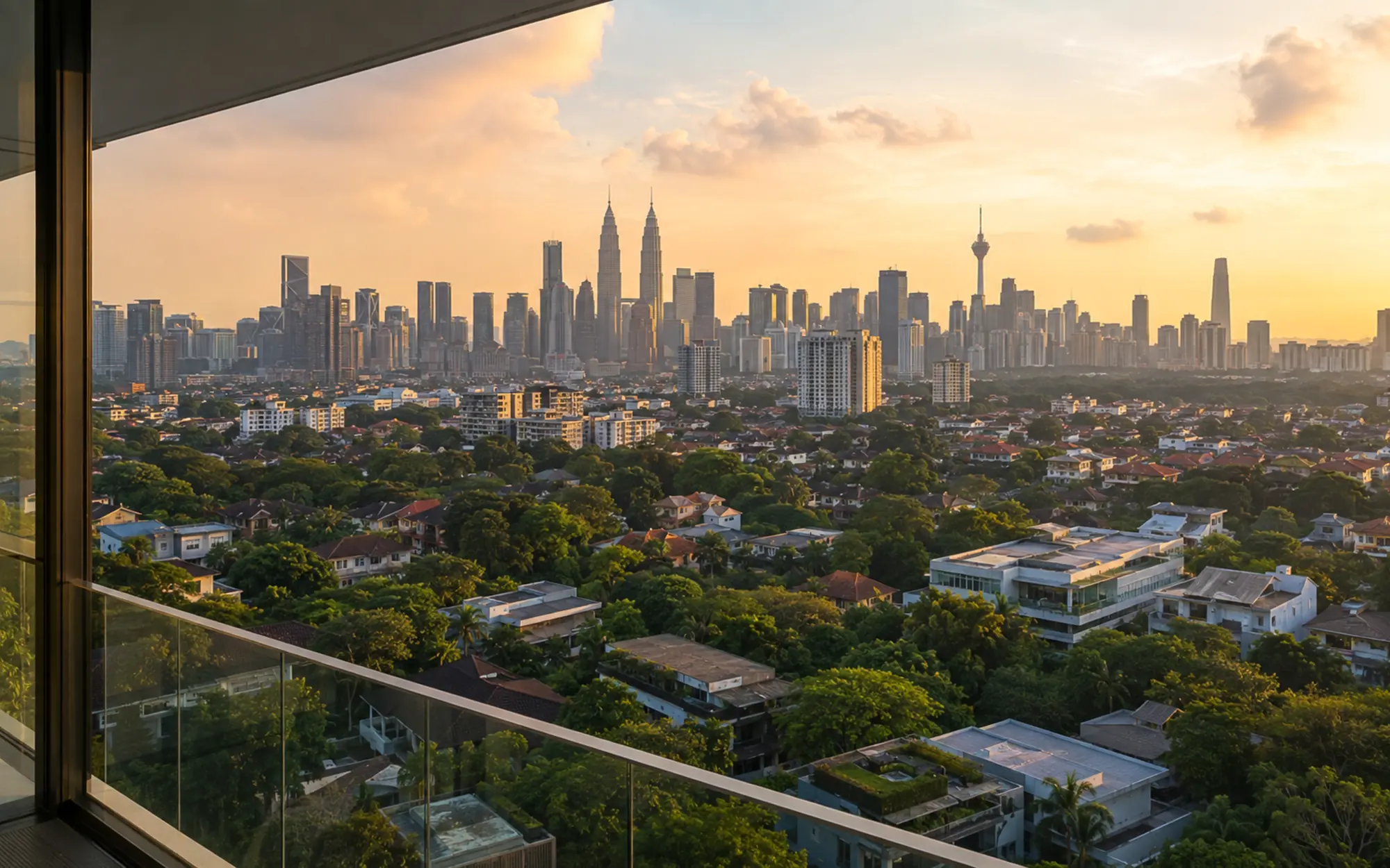 Golden-hour view over Bangsar and the Kuala Lumpur skyline