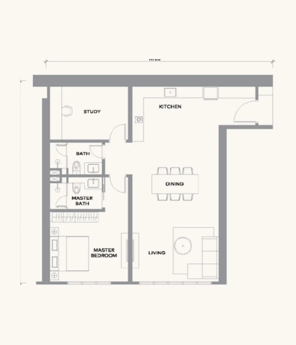 Kaia 1,096 sq ft layout, 2 Bedroom , 2 Bathroom