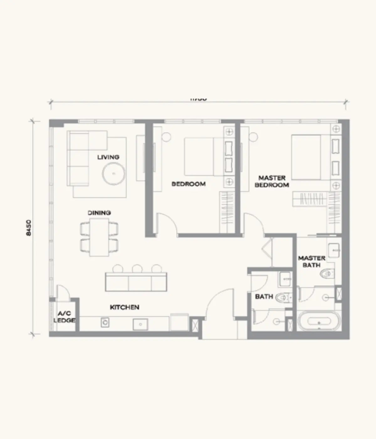 Kaia 1,070 sq ft layout, 2 Bedroom , 2 Bathroom