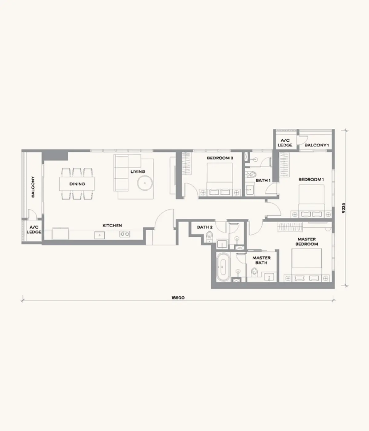 Kaia 1,321 sq ft layout, 3 Bedroom , 3 Bathroom