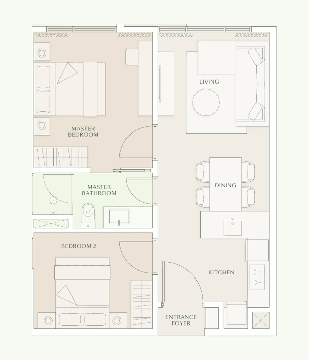 Parc 646 sq ft layout, 2 bedroom, 1 bathroom