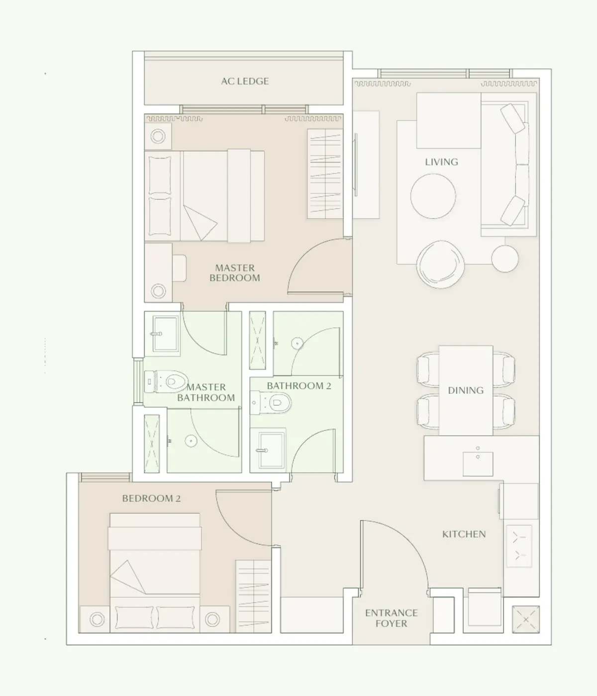 Parc 732 sq ft layout, 2 bedroom, 2 bathroom