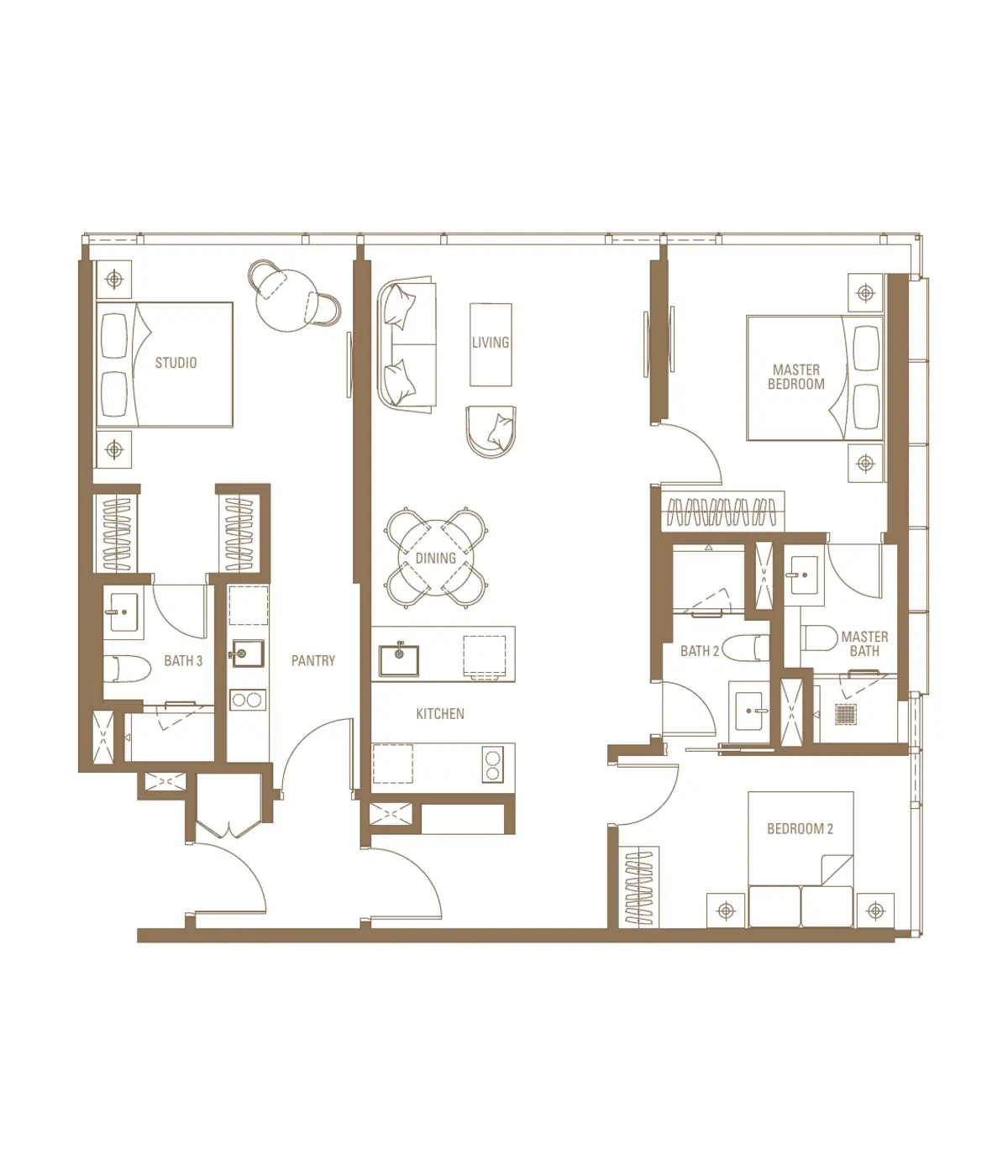 Sovereign 1,302 sq ft layout, 2 Bed + Studio , Dual key