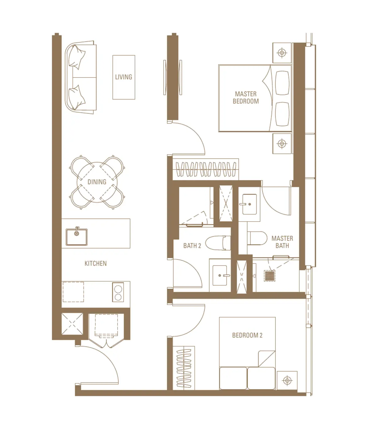 Sovereign 743 sq ft layout, 2 Bedroom , 2 Bathroom
