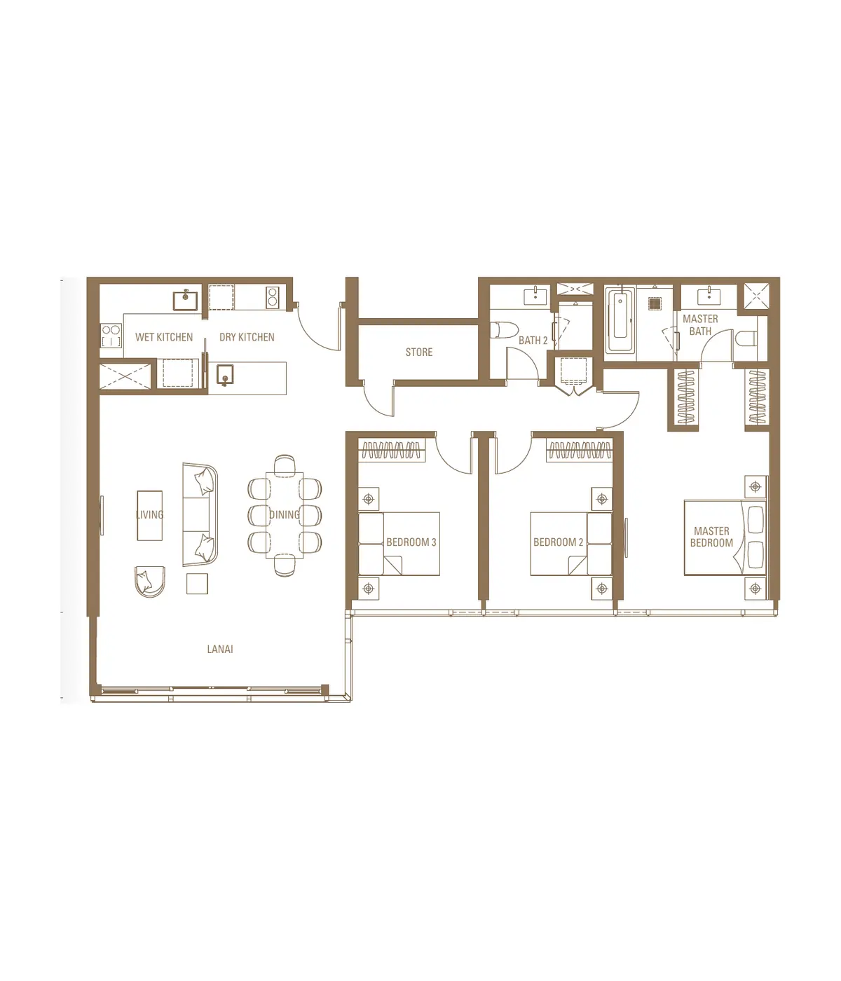 Sovereign 1,550 sq ft layout, 3 Bedroom , 3 Bathroom