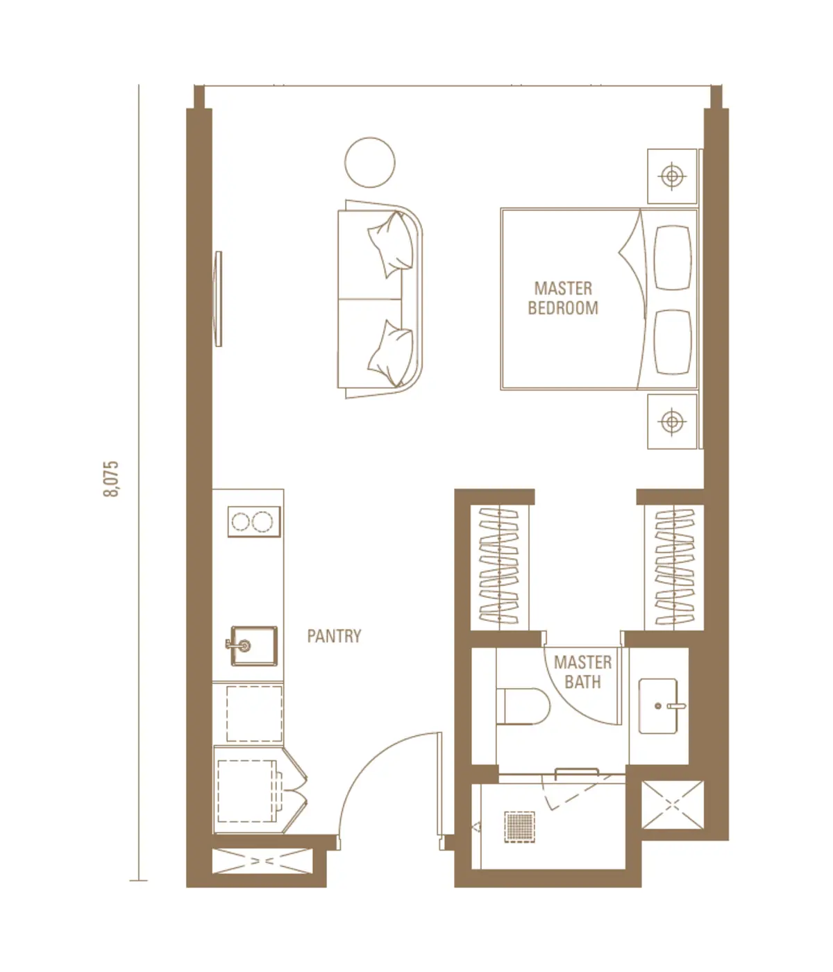 Sovereign 452 sq ft layout, Suite , 1 Bathroom