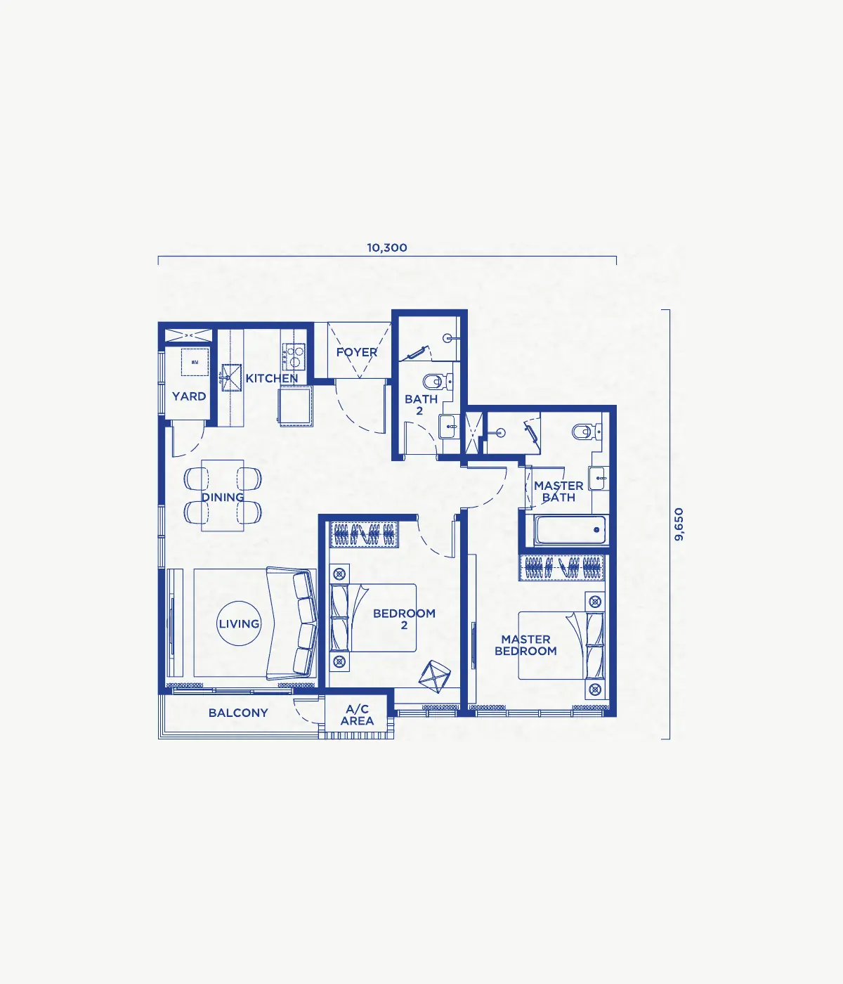 Talia 917 sq ft layout, 2 bedroom, 2 bathroom