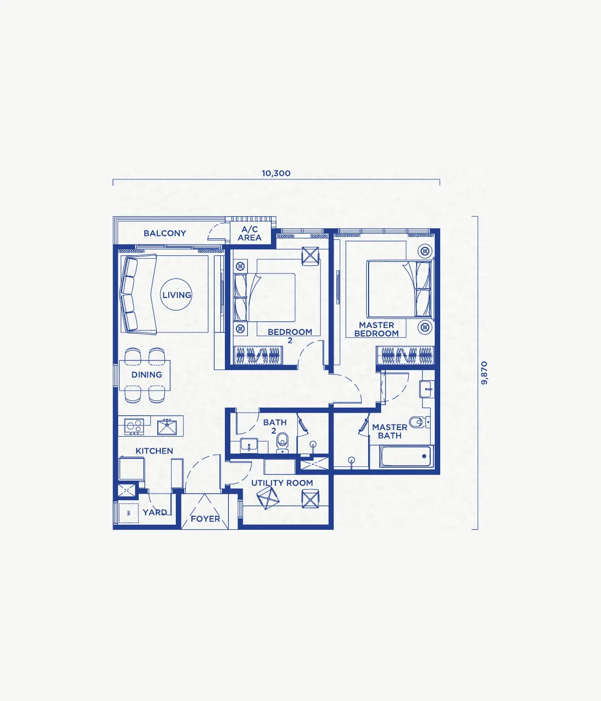 Talia 978 sq ft layout, 2 plus 1 bedroom, 2 bathroom