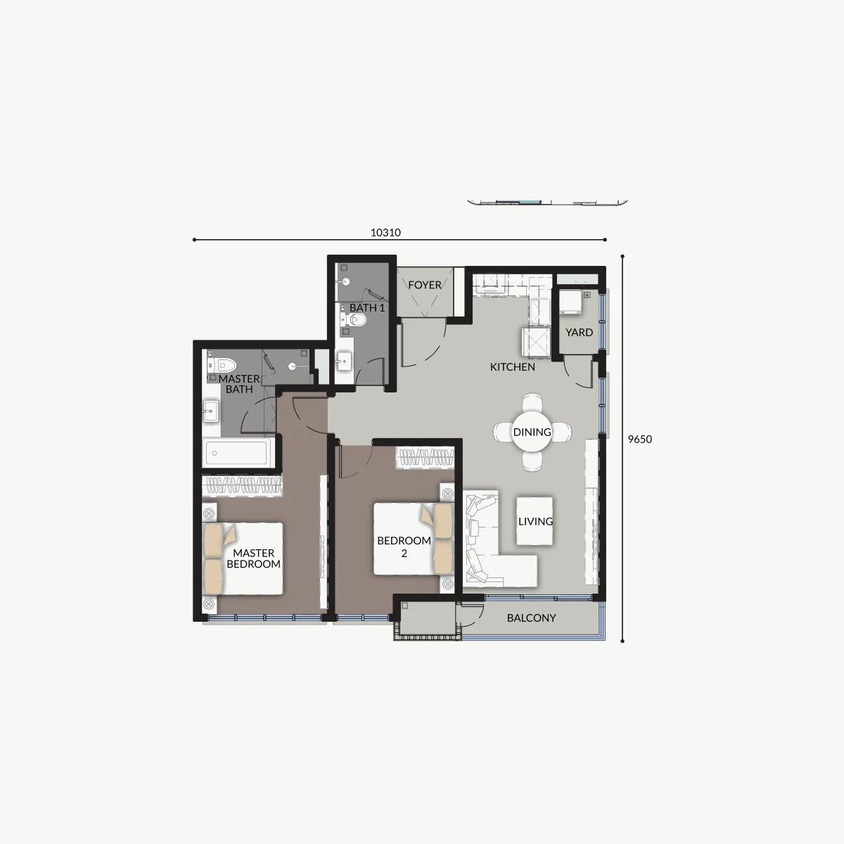 Talia 917 sq ft Type 2B layout, 2 Bedroom · 2 Bathroom