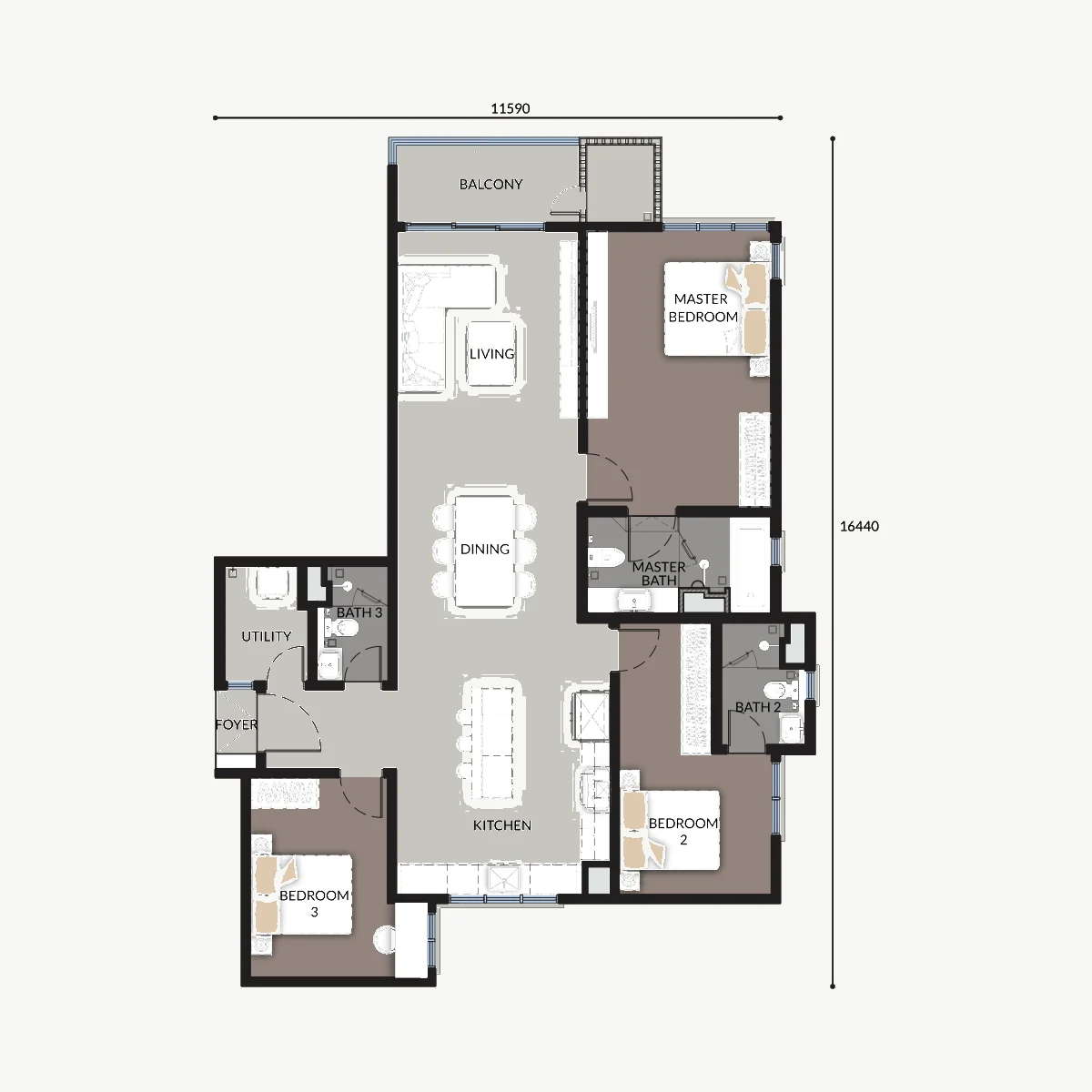 Talia 1,435 sq ft Type 3A layout, 3 Bedroom + Utility · 3 Bathroom