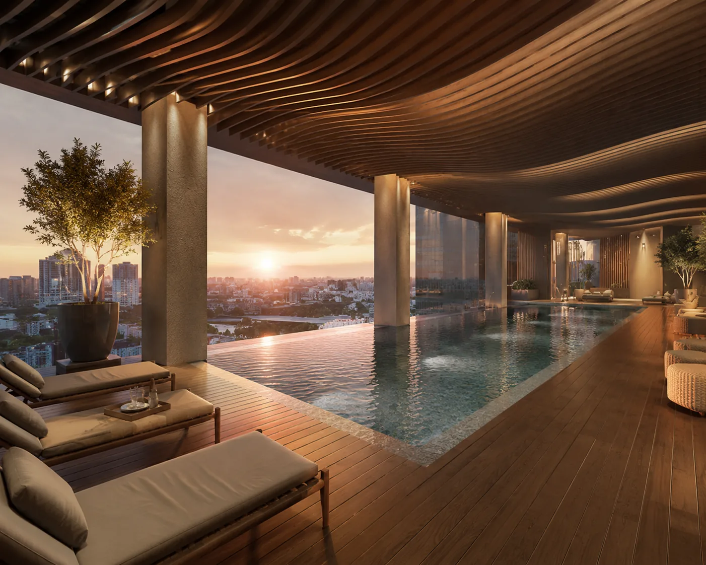 Swimming pool with skyline views
